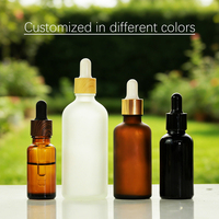 Flacon compte-gouttes en verre ambré en gros, 30 ml, 50 ml, 100 ml, flacon compte-gouttes vide pour huiles essentielles avec couvercle noir, logo personnalisé