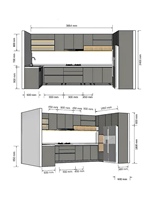 Meubles de cuisine en bois massif noir mat sans poignée, avec charnières amortissantes, design moderne et sans joint, pour rangement de grains, plans CAO inclus