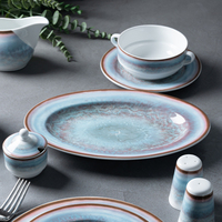Assiettes ovales en porcelaine pour hôtel, motif dégradé bleu moderne unique, 9,5/11,75 pouces, pour restaurant