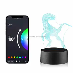 Lampe de nuit électronique 3D, illusion optique, dinosaure, licorne, 16 millions de couleurs, contrôle par bluetooth, application Mobile, kits pour maison intelligente