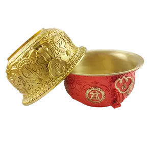 Customize design home fortune ornament metal product Chinese traditional copper gold rich brass bowl handicraft product