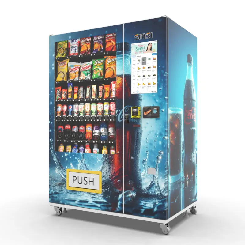 ماكينة بيع المشروبات والوجبات الخفيفة ذات الشاشة الرقمية الكبيرة المخصصة 22 بوصة التي تعمل باللمس وذلك إصدار جديد من مصنع في الصين