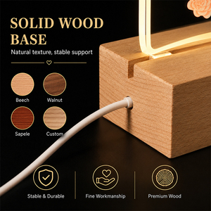 Lámpara de Noche con Placa Acrílica Personalizada para Parejas, Base de Madera, Foto y Texto Personalizados, para Aniversario de Bodas, Decoración del Hogar - Product Image 6