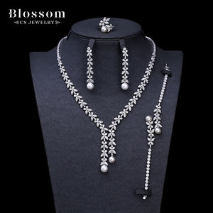 Blossom CS <span class=keywords><strong>Jewelry</strong></span> Factory Custom <span class=keywords><strong>Dubai</strong></span> 925 Sterling <span class=keywords><strong>Silver</strong></span> <span class=keywords><strong>Pearl</strong></span> Necklace Zirconia Bridal Wedding Fine <span class=keywords><strong>Jewelry</strong></span> Sets Para As Mulheres - Product Image 1