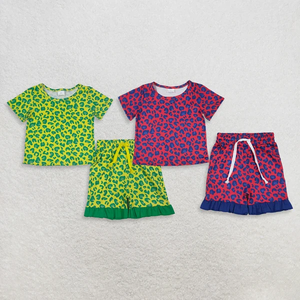 เด็กผู้หญิง เสื้อแขนสั้นลายเสือดาว กางเกงขาสั้น ชุดฤดูร้อน เสื้อผ้า - Product Image 1
