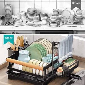 Escurridor de Platos Metálico para Cocina, de Gran Capacidad, con Porta Cubiertos, Color Negro - Product Image 3