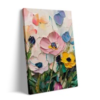 Tableau mural floral ton crème, peinture florale imprimée par pulvérisation, encadré tendu / flottant en PS pour la décoration murale de la maison