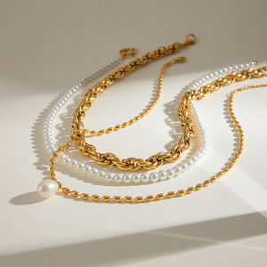 Collar de Perlas de Agua Dulce con Cadena de Acero Inoxidable, Joyería para Uso Diario de Mujer - Product Image 3