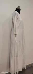 Vestido Maxi de Algodón Bordado con Cuello en V y Manga Tres Cuartos, Color Blanco, para Mujer, Estilo Indio/Pakistaní, Modesto, para Uso Diario, Estilo Veraniego - Product Image 5