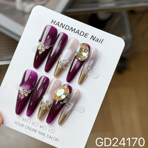 Faux <span class=keywords><strong>ongles</strong></span> à presser faits main, extra longs, forme amande, avec dégradé nude, paillettes dorées et strass cygne, <span class=keywords><strong>pour</strong></span> <span class=keywords><strong>mariage</strong></span> - Product Image 5