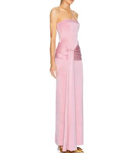 <span class=keywords><strong>Vestido</strong></span> Maxi Rosa <span class=keywords><strong>de</strong></span> Satén sin Tirantes con Drapeado y Detalle Cruzado en la Parte Delantera, <span class=keywords><strong>Vestido</strong></span> <span class=keywords><strong>de</strong></span> Noche Formal <span class=keywords><strong>para</strong></span> Invitadas <span class=keywords><strong>de</strong></span> <span class=keywords><strong>Boda</strong></span>, Graduación, Cóctel o Fiesta - Product Image 2