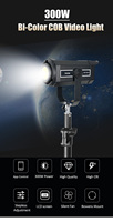 OEM 300W Lumière de photographie bicolore à contrôle d'application 2800-6500K, éclairage de studio, éclairage LED COB vidéo, alimentation 200-240V AC