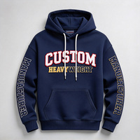 Sweat-shirt à capuche personnalisé épais avec broderie 3D en relief, unisexe, bleu marine, avec poche kangourou, vente en gros OEM