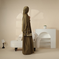Modeste luxe crêpe Satin manches à volants Abaya ensemble 5 pièces antistatique doux confortable vêtements ethniques femmes musulmanes grande taille