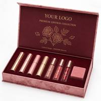 Boîte cadeau en carton magnétique à texture marbrée rose personnalisée en gros, ensemble de rouge à lèvres, emballage de marque cosmétique de luxe
