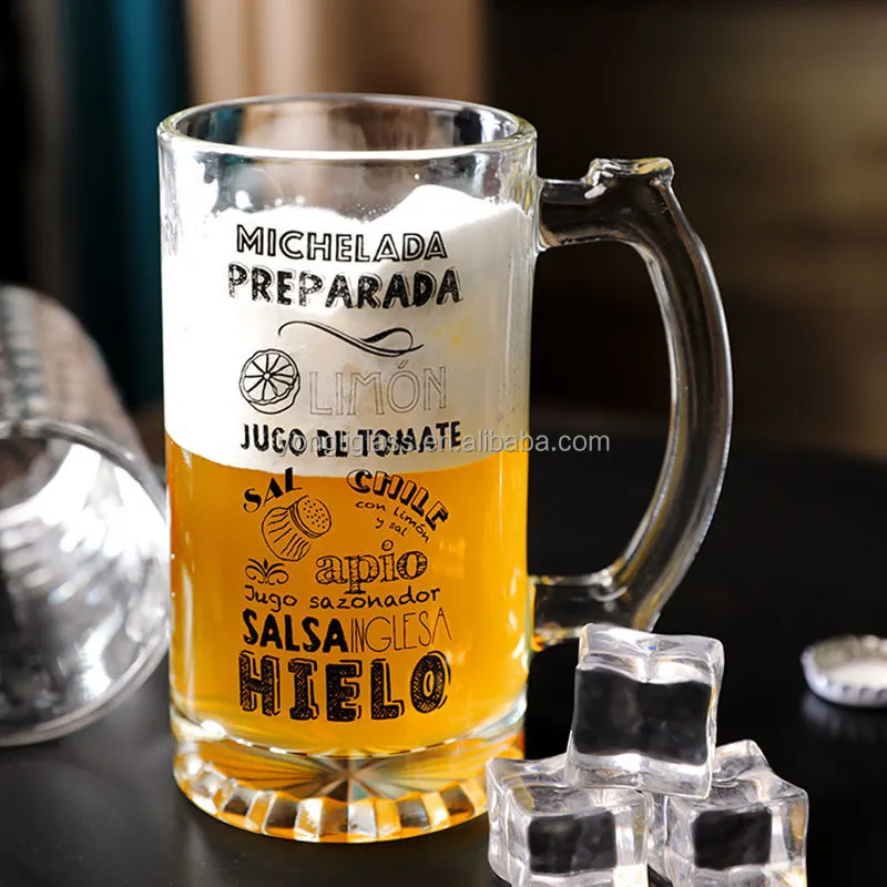Taza de cerveza de cristal divertida con logotipo de calcomanía personalizada de 750 ml/26 oz, tazas de cristal personalizadas, excelentes jarras de cerveza para amantes de la cerveza