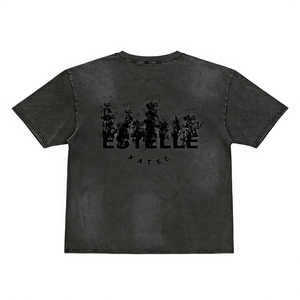 T-shirt da uomo versatile a maniche corte, pesante, alla moda, con <span class=keywords><strong>stampa</strong></span> tipografica fumé "ESTELLE", nero lavato, stile casual - Product Image 1