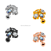Vente chaude argent plaqué bleu opale et cristal clair mode Piercing corps bijoux cerise forme oreille goujons