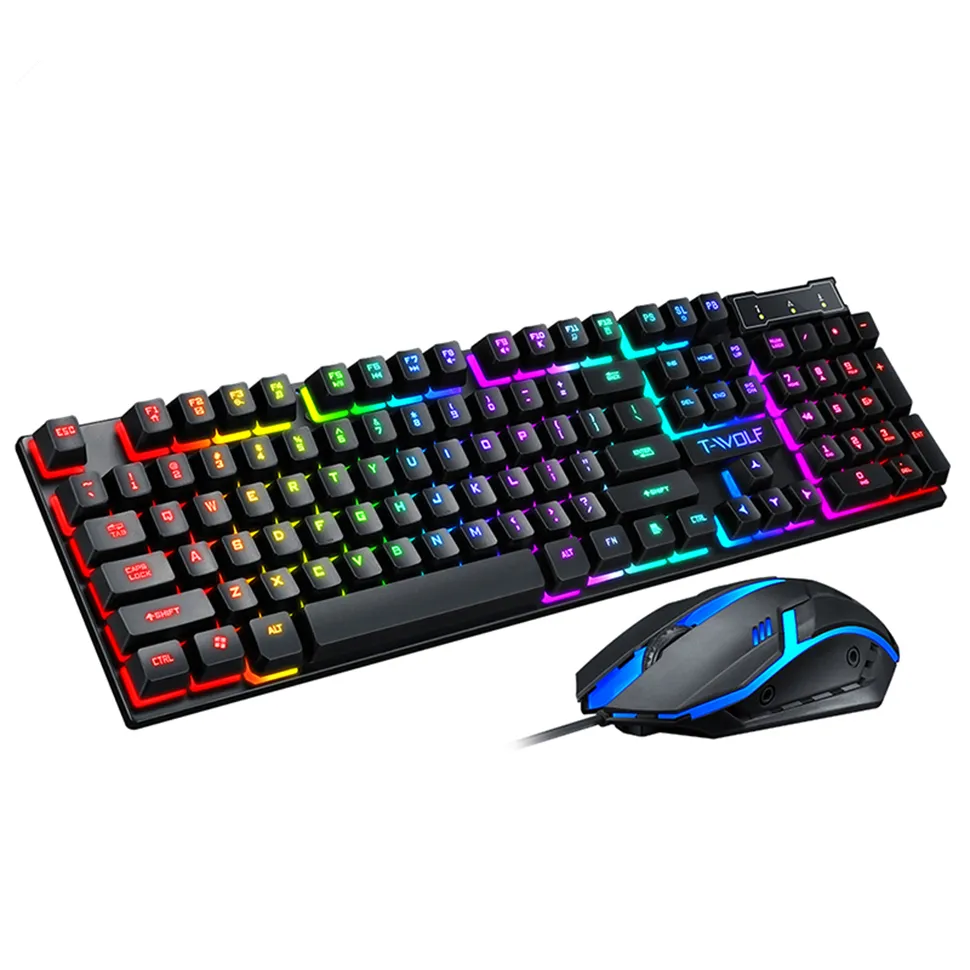 Colorful Characters Light Transmission 104 Buttons Rainbow Backlight USB Wired Peripheral Ergonomic Computer Gaming Keyboard