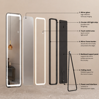 Miroir LED intelligent en verre avec cadre en aluminium/fer, durable, résistant à l'eau, installation murale/autonome pour usage domestique et commercial