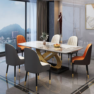 Ensemble de table et de chaises de salle à manger extensible rectangulaire en marbre moderne de luxe, 4 à <span class=keywords><strong>6</strong></span> <span class=keywords><strong>places</strong></span>, structure en métal, meubles de salle à manger noir or - Product Image 4