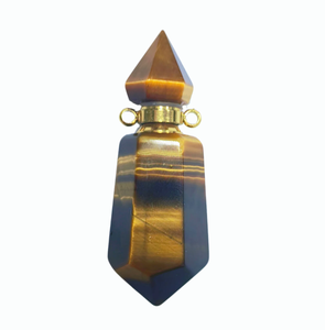 Pendentif Bouteille de Parfum en Pierre Naturelle Œil de Tigre, Flacon d'Huile Essentielle en Cristal, Breloque Personnalisée, Prix de Gros - Product Image 1
