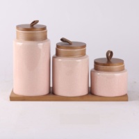 Faible MOQ, OEM personnalisé, étanche, pour la maison et la cuisine, lot de 3 pots à épices en céramique avec couvercles
