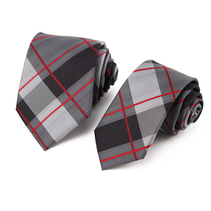 Cravate en soie jacquard à carreaux écossais gris OEM pour uniforme scolaire et professionnel - Product Image 1