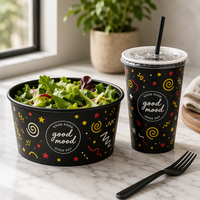 Conteneur d'emballage alimentaire blanc personnalisé OEM avec impression, bol en papier pour salade avec couvercle transparent