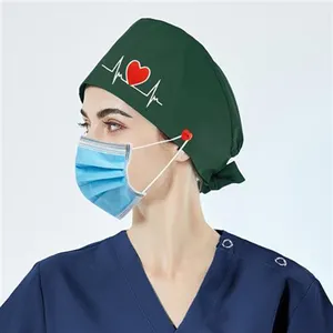 Topi Rumah Sakit, Bentuk Hati Dapat Disesuaikan dengan Kancing Perawat Medis Pelindung Kepala Hitam Abu-abu Dokter Gigi Topi Bedah Hewan Peliharaan