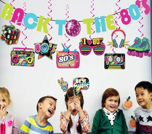 Décorations de fête des années <span class=keywords><strong>80</strong></span> Retour aux années <span class=keywords><strong>80</strong></span> Bannière à tourbillons suspendus <span class=keywords><strong>Photo</strong></span> Prop Ballons pour anniversaire des années 1980 Neon Hip Hop Party Supplies - Product Image 2
