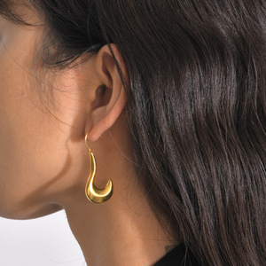 Drop Earrings 18K Gold Plated Stainless Steel <b>Hook</b> Shape Geometric Design Everyday Wear - Product Image 1