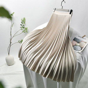 S0010A Spring New Fashion Solid Color Long Free Size <b>Elastic</b> High Waist Woman Pleated <b>Skirts</b> - Product Image 4