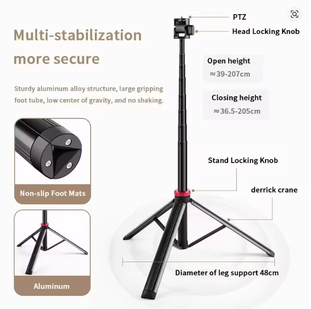 Hot Sell V200 200CM PORTABLE Extendable Aluminum Tripod Portable Adjustable Light Stand with 1/4 Screws Head Camera Phone Tripod