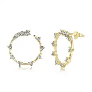 Dylam Trendy Jewelry 18K Gold Plated Big Circle Hoop Earring Fancy Cz Cubic Zirconia Diamond Round Vintage Earrings Women