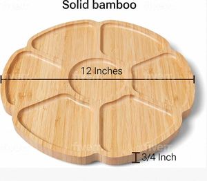طبق عشاء خشبي دوار على شكل عباد الشمس صديق للبيئة متعدد الأقسام من الخيزران للمنازل والفنادق والتخييم - منقوش للمكسرات والحلويات - Product Image 6