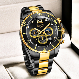 Montre <span class=keywords><strong>homme</strong></span> LIGE LG8924, sport, plongée, <span class=keywords><strong>acier</strong></span> inoxydable, 3 sous-cadrans, chronographe, quartz, étanche, date, montre-bracelet + boîte cadeau - Product Image 2
