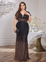 Robe de soirée scintillante à sequins pour femmes grandes tailles, col en V, manches à volants, taille croisée, pour mariages
