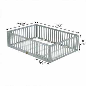 Lit de sol pour enfants en bois massif gris avec barrière haute, taille complète, porte d'accès, écologique et confortable pour la petite chambre <span class=keywords><strong>familiale</strong></span> - Product Image 6