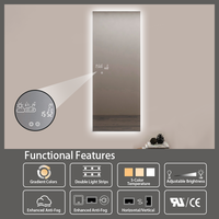 Miroir LED rectangulaire pleine longueur avec affichage météo et capteur corporel, miroirs muraux intelligents à LED pour salon