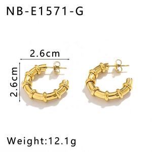 Boucles d'oreilles tendance en acier inoxydable plaqué or 18 carats avec pierre naturelle vintage pour femme, non décolorantes, creuses en forme de C, polyvalentes et géométriques - Product Image 6