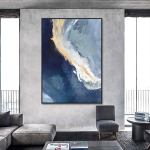 Cuadro Grande Decorativo para el Hogar, Pintura al Óleo Moderna sobre Lienzo, Arte Abstracto Hecho a Mano con Efecto de Océano Azul Fluido - Product Image 6