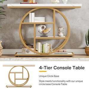 Tribesigns Tavolo Console Dorato da 105 cm, Tavolo Industriale a 4 Ripiani per Divano, Tavolo da Ingresso con Base Circolare per <span class=keywords><strong>Soggiorno</strong></span>, Corridoio, Foyer - Product Image 5