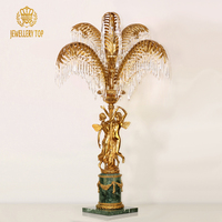 Lampe de table vintage en laiton avec feuilles de palmier Rococo, cristal en forme de goutte, grande lampe de table, décoration d'intérieur