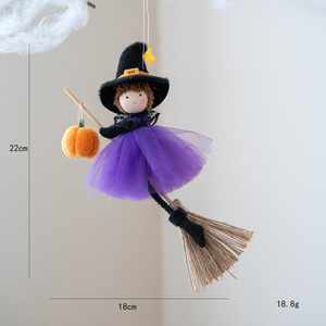 Nuevas decoraciones de Halloween para colgar en la pared, escoba de calabaza, muñeca de bruja, decoraciones para fiestas en casa, suministros, accesorios de ambiente festivo - Product Image 5