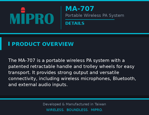ระบบลำโพงเคลื่อนที่ MIPRO แบบมีหูหิ้วพับเก็บได้ พร้อมกำลังขับเสียงทรงพลัง ลำโพงพกพาสำหรับงานประชุมกลางแจ้งและกิจกรรมต่างๆ - Product Image 6