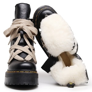 Real wool high-top crosslaced motorcycle boots for women personalized short boots, genuine leather shoes six-<b>pointed</b> star design - Product Image 6