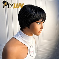 Perruque en cheveux humains coupe pixie en gros, pré-épilée, avec baby hair, perruque indienne sans colle en cheveux naturels raides