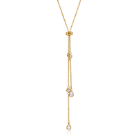 Collier en Y réglable en acier inoxydable plaqué or 18 carats avec pendentif en zircon blanc rond en forme de goutte d'eau et pompon pour femme, par J&D Jewelry