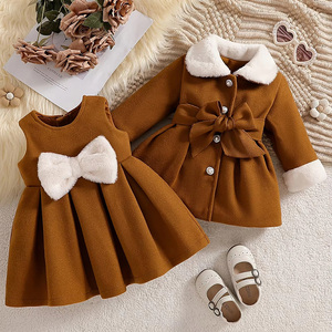 Abbigliamento per Bambini OEM ODM Etichetta Privata, Completo Autunno Inverno in Poliestere per Bambine, Giacca e Gonna con Fiocco, Vestito da Festa - Product Image 1